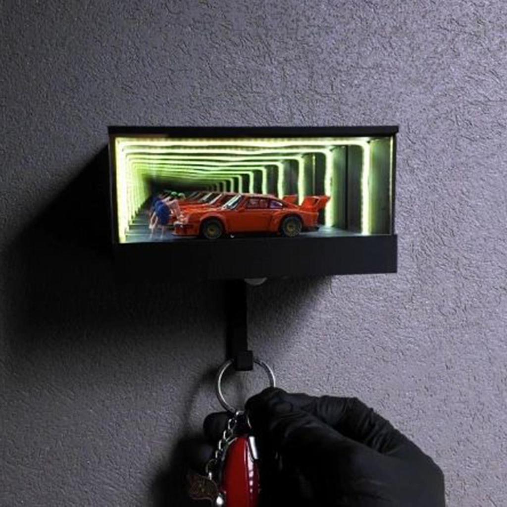 Infinity Garage Key Holder Garage Hooks Box LED Organizer USB Charging Decorative Mirror Illusion House Key Holder Home Decor