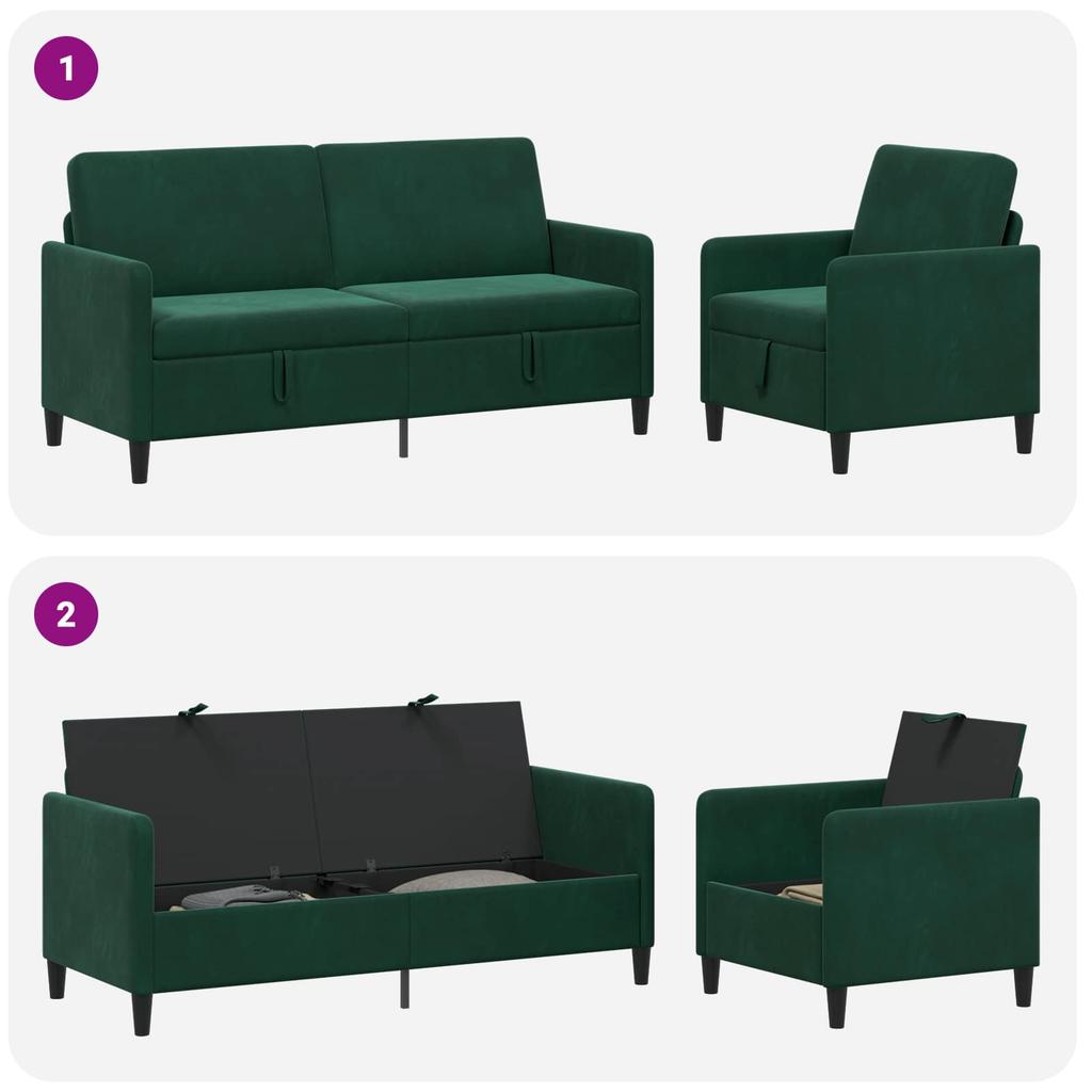 Sofa Set with Storage 2 pcs Dark Green Polyester