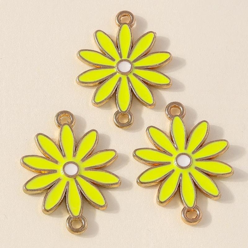 Leslie 10 Stück Bunte Doppel Loch Gänseblümchen Anhänger Für Schmuckherstellung Armband Halskette DIY Schlüsselanhänger Anhänger