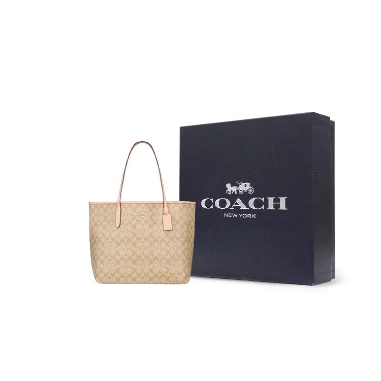 New COACH City Canvas With Smooth Leather Tote Bag Shopping Bag Handbag Shoulder Bag Large Size Women's Khaki 5696-IMTYF