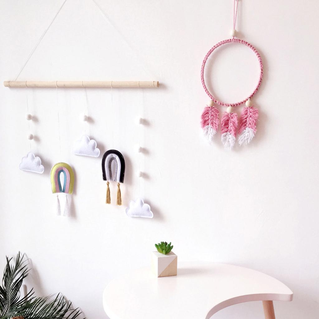 1pc Wooden Stick Rainbow Felt Pendant Wall Decorative Wall Hanging Handmade Weaving Living Room Bedroom Decorative Accessories