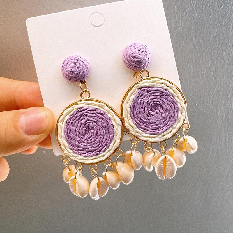 Böhmische Raffia Quaste Muschel Ohrstecker für Damen – Übertriebener High-End Resort Stil