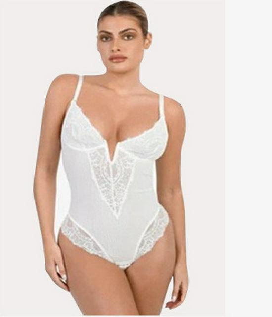 

Plus Size Lace Waist Cincher Bodysuit: Women s Shapewear for Abdomen Control & Hip Lift S білий