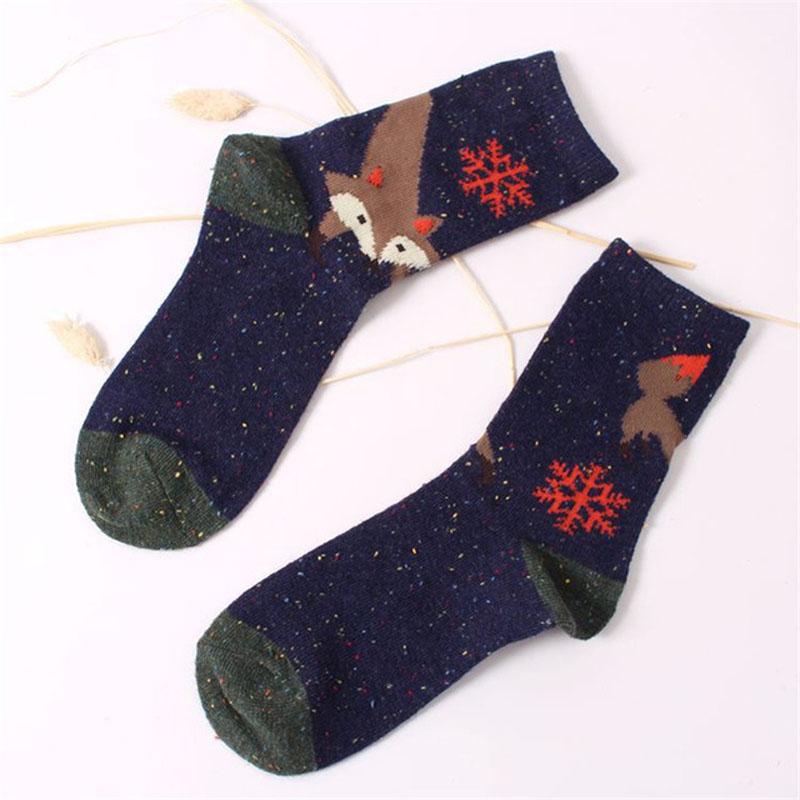 Koreanische Dicke Wolle Damen Mädchen Crew Socken Herbst Winter Von Harajuku Tier Fuchs Wolf Gestreifte Socken Lieblich Süß Weihnachten Dropship