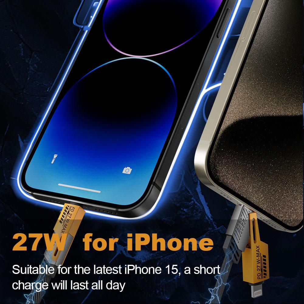 PD 65W/27W 4 in 1 Mecha Fast Charging Data Cable Cord For iPhone 15 Samsung Xiaomi USB Type C Multi Port Quick Charge Wire Line