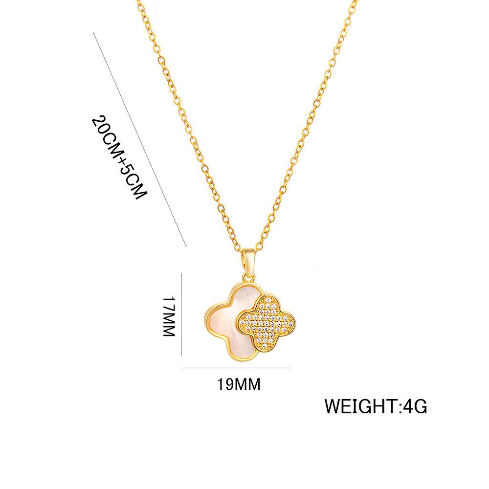 Collana Fiore Quadrifoglio Fiore di Zircone Lusso Accessibile Nuovi Arrivi Senso del Design Elegante Collana Quadrifoglio in Acciaio Titanio