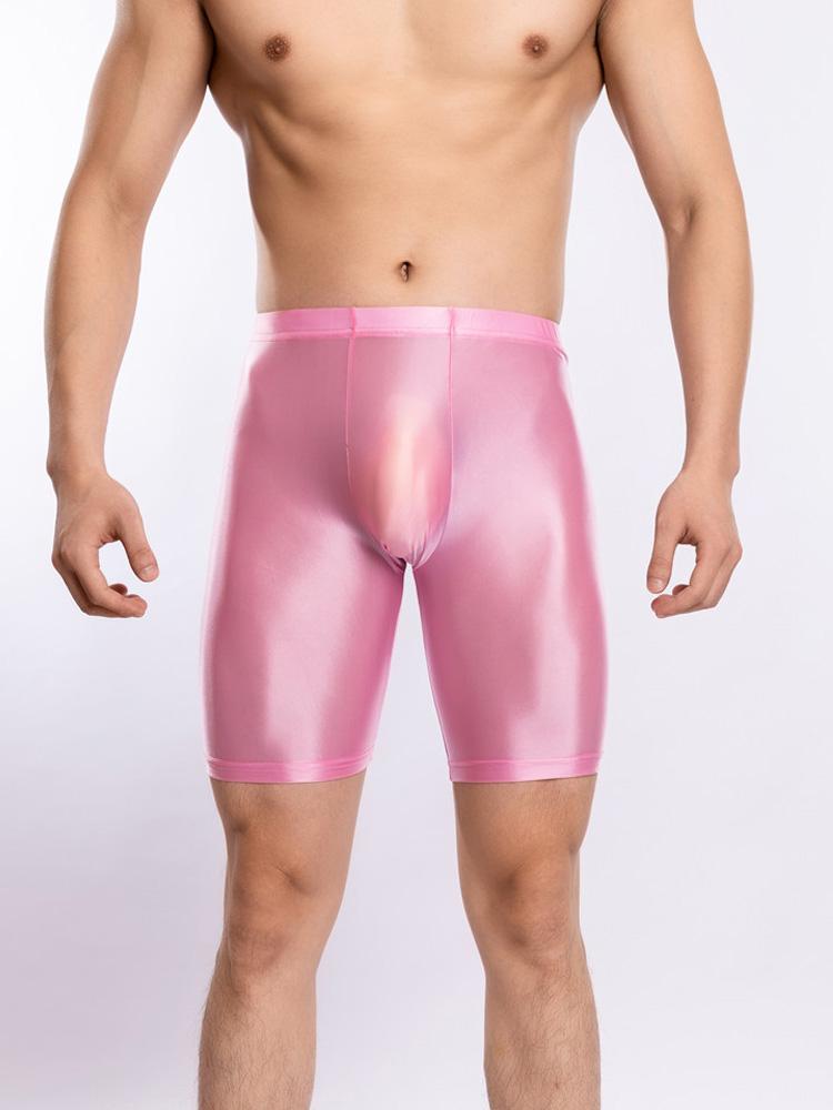 Sexy pánské saténové hladké boxerky Gym legíny Cukrová barva Spodní prádlo Šortky Kalhotky Vysoká elasticita Fitness kalhoty Tvarovací prádlo