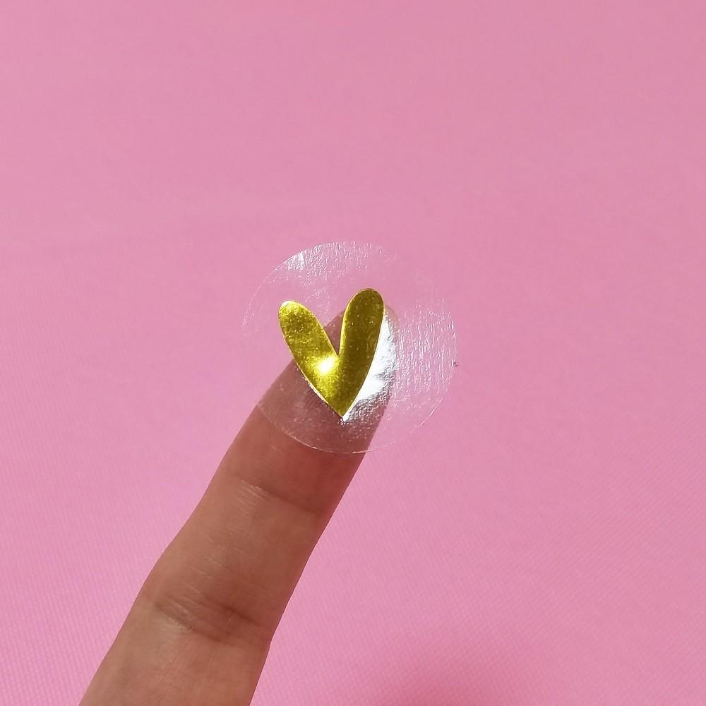 500 Pcs/roll Round Transparent Gold Heart Adhesive Sticker Cute Sealing Label Sticker for Envelope Gift Decor Stationery Sticker