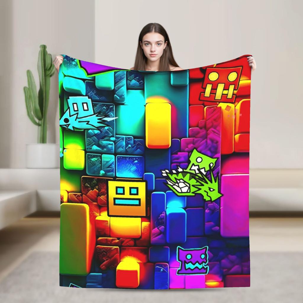 Geometry Gaming Dashed Flannel Blanket  Soft Warm Throw Blanket for Living Room Travel Office Novelty Bedspread Sofa Bed Cover