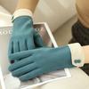 Autumn Winter Modal Women Warm Gloves Korean Fleece Lined Touchscreen Plush Color Block Riding Finger Gloves
