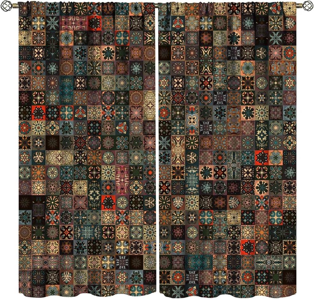 Bohemian Curtains South Asian Ethnic Vintage Floral Pattern Mandala Paisley Curtain with Rod Pocket for Bedroom Living Room Home