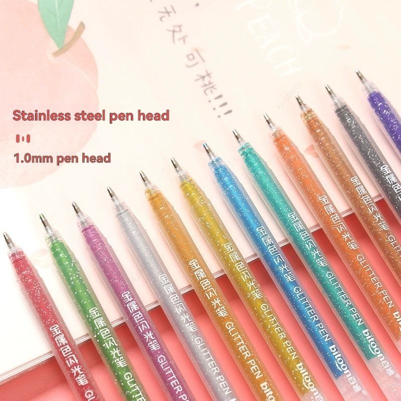 Metallic Glitter Gel Pens, 12 Colors 1.0mm Fine Tip,for Adult Coloring Book, Kids Drawing Art Supplies, Scrapbook, Sparkle