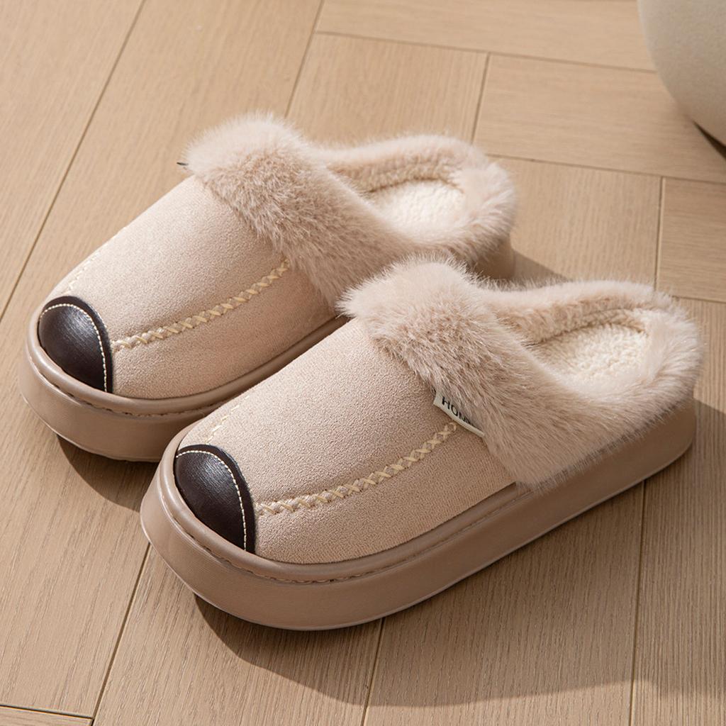 Warm And Velvet Women's Cotton Slippers Fashionable And Casual Closed Toe Open Heel Home Silent Scuff Slippers for Women