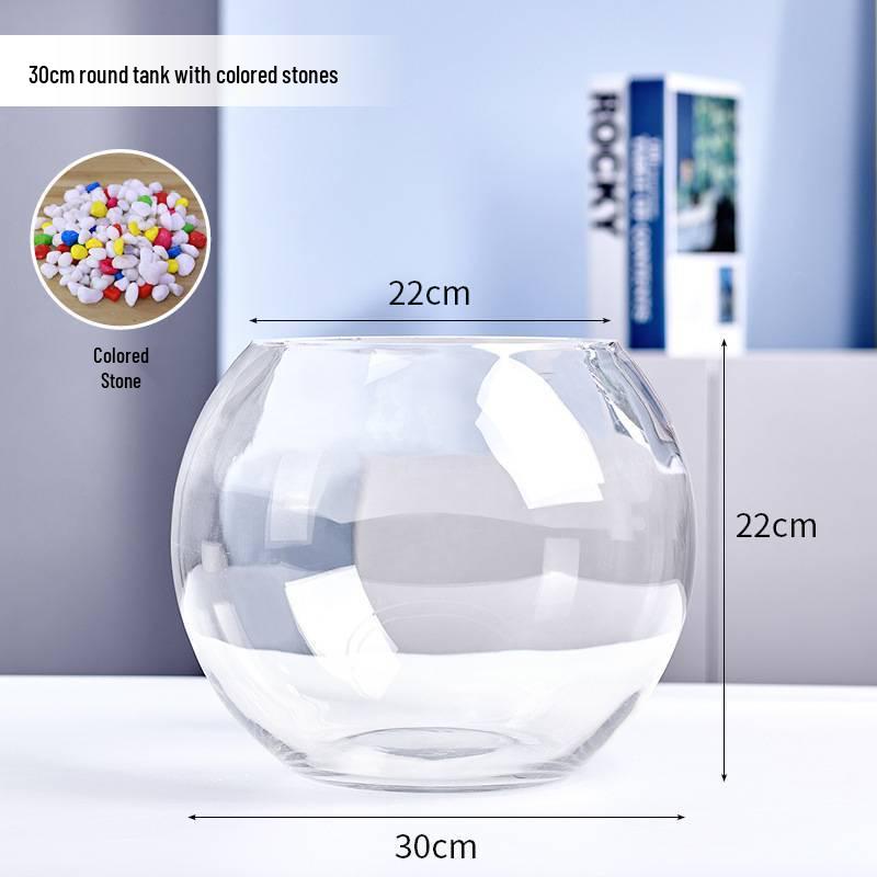 Jialei Dezhu Transparent Round Glass Fish Tank & Turtle Aquarium for Desktop Living Room