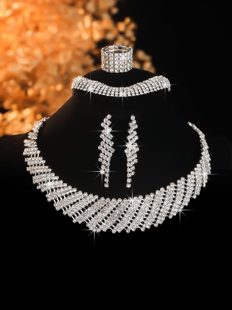 Elegant Rhinestone Zirconia Necklace & Jewelry Set for Bridal & Evening Wear