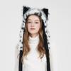 Favorable Price Faux Fur White Wolf Cat Ear Hooded Scarf Hat Plush Animal Ear Hat with Scarf for Cosplay Halloween