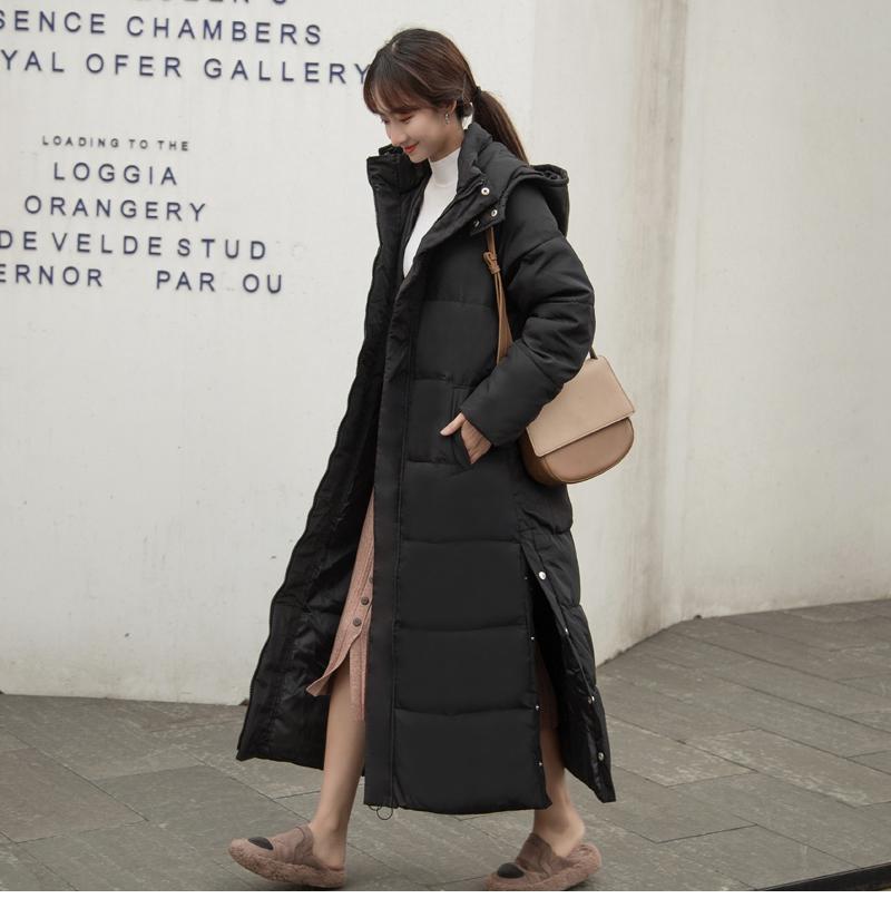 High Quality Fashion Autumn Witner Women's X-long Hooded Winter Down Parka Ladies Warm Slim Split Jacket Coat Female
