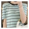 Navava Thin Short Sleeve Round Neck Stripe Knit Nk2093