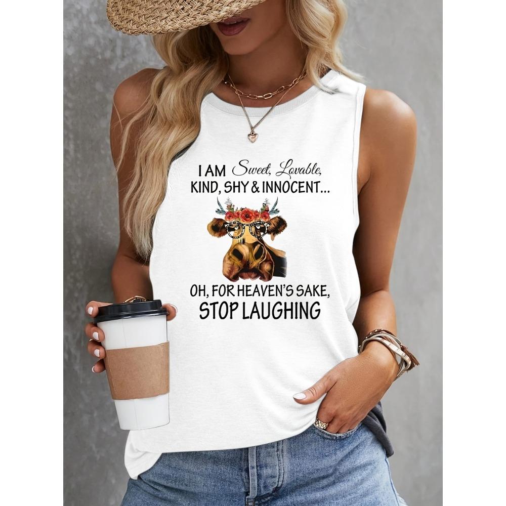 Butterfly And Cow Head Print Women's Tank Top Street Fashion Women's Sleeveless T-shirt Summer Everyday Casual Women's Tank Top