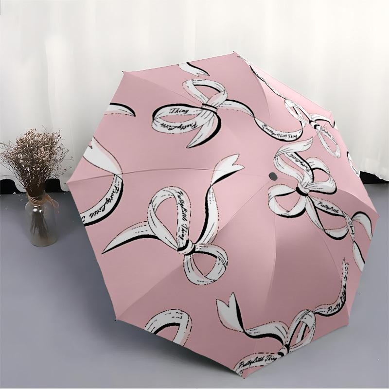 1pc Ribbon Pattern Open/Close Folding Umbrella, All- Portable Umbrella for & Men, Stylish Accessory (Holiday Gift) 8-Rib Yy251213151
