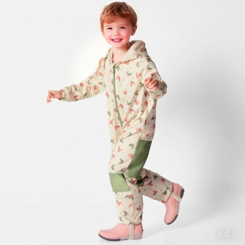 Outdoor Windproof Soft Shell Children's Jump Suit Boys and Girls Jumpsuit Romper Fleece-lined Heattech Waterproof Export