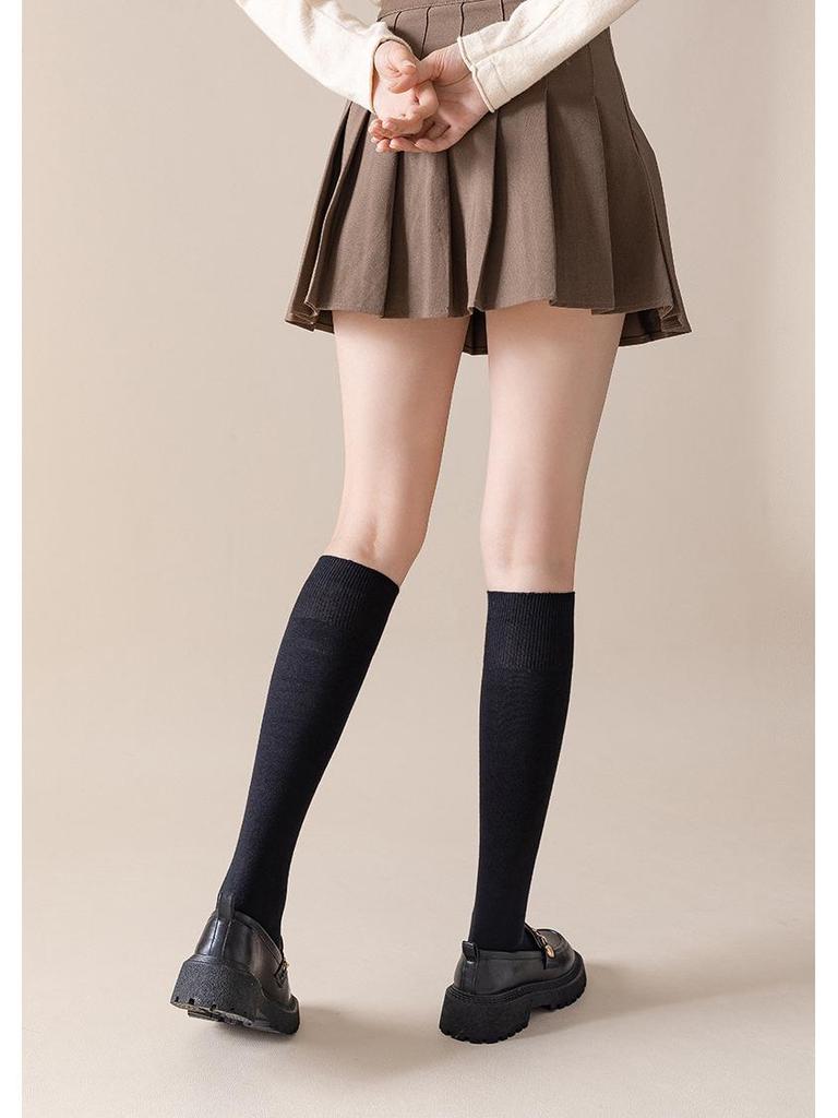 Clearance: Cute Slimming Chocolate Ribbed Cotton Calf Socks - Autumn/Winter Versatile