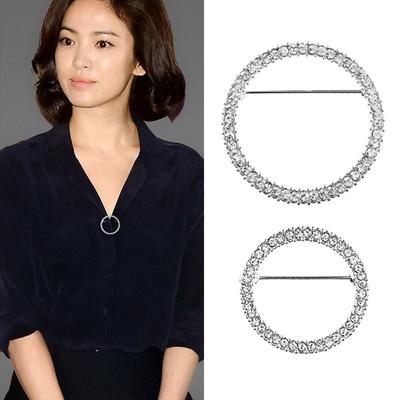 Crystal Brooch Cardigan Simple Corsage Retro Circle Pin Buckle Summer Shirt Anti-Light Accessories