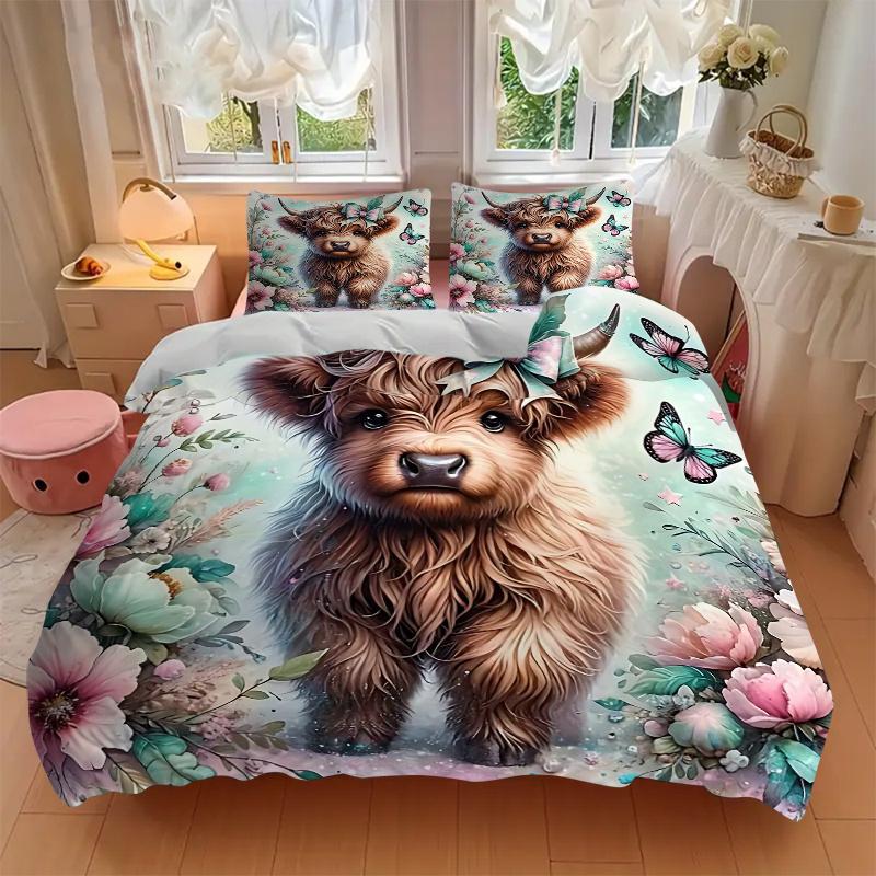 3pcs Enchanted Highland Calf Quilt Cover Set (1 Quilt Cover + 2 Pillowcases Without Pillow Core)