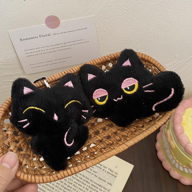 Cute Black Kitten Plush Keychain Cartoon Cat Stuffed Doll Backpack Decorative Pendant Car Key Chain Accessories Friend Gifts