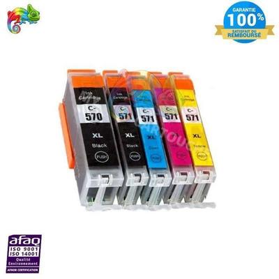 PACK 5 Ink Cartridges Chip Compatible with Canon PGI-570 CLI-571 for Pixma TS5050 TS5051 TS5053 TS5055 TS6050 TS6051 TS6052