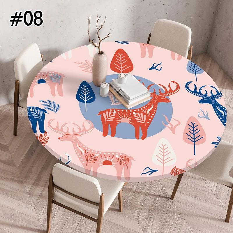 Round Table Cover for Kitchen Dining Table Waterproof Stretchable Tablecloth Stain-Resistant Round Table Mat Wedding Party Home