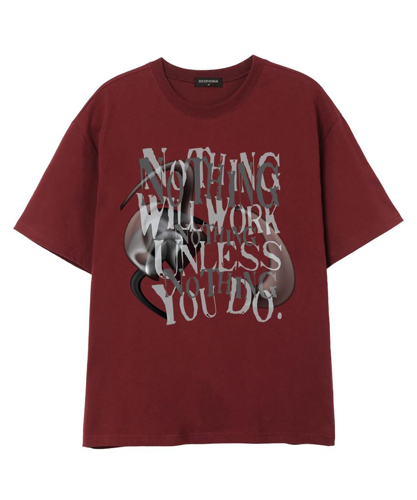 SHIRTER Nothing Will Works Oversized Short Sleeve T-Shirt (Ss026) Burgundy