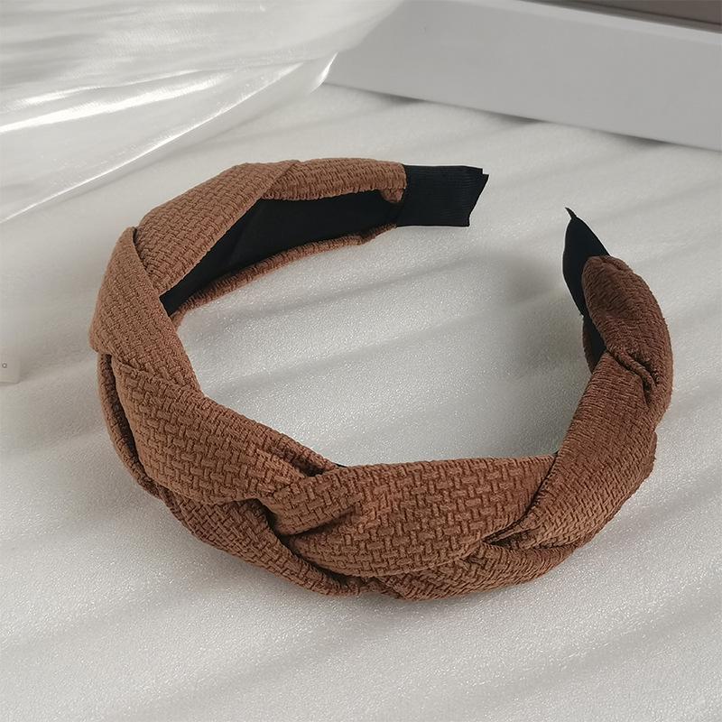 

Женская модная повязка на голову осень-зима: Аксессуар для волос из плетеной ткани 1470A Brown Hairband коричневый