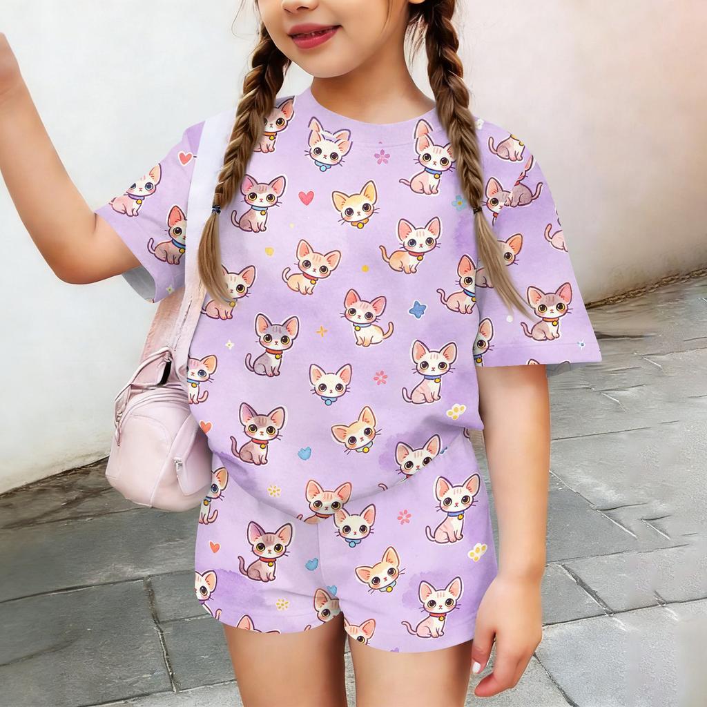 Kids Casual Short Sleeve Top and Shorts Set Animal Print Lightweight Summer Outfit Soft Fabric Comfortable Fit