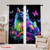2pcs,2D Plane Printing Popular Curtains Neon Dream Cat Polyester Easy Install (without Rod) Festive for Kitchen, Bedroom &