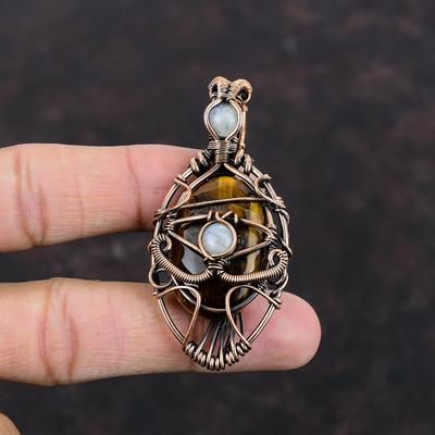 Evil Eye Tigerauge Anhänger Kupferdraht gewickelt Anhänger Edelstein Schmuck handgemachter Anhänger Regenbogen Mondstein Anhänger Kupferschmuck als Geschenk