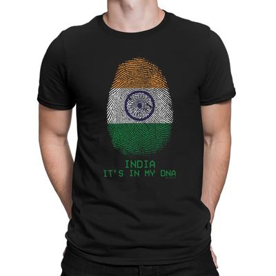 Mens INDIA  Cotton T-Shirt DNA Fingerprint Indian Flag Gift Eco Cricket