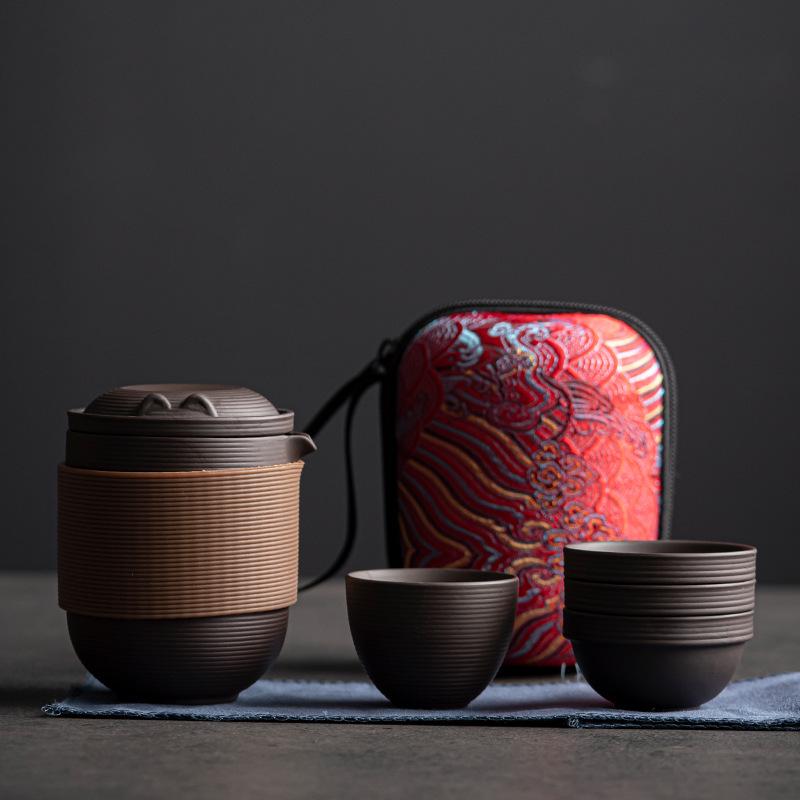 Compact Kuaike Travel Tea Set: One Pot, Four Cups, Portable Gongfu Brewing for Camping & Outdoors