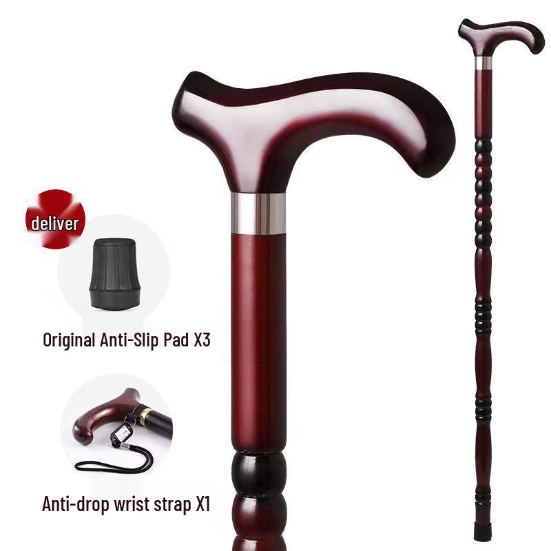 Elderly Dragon Head Solid Wood Walking Cane - Non-Slip, Lightweight, One-Piece Bamboo Hiking Stick
