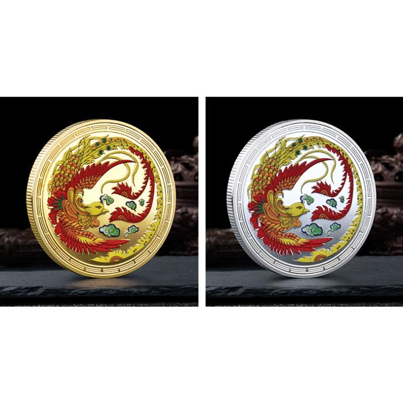Chinese style, Phoenix Nirvana commemorative gold coins, gold and silver coin commemorative medals