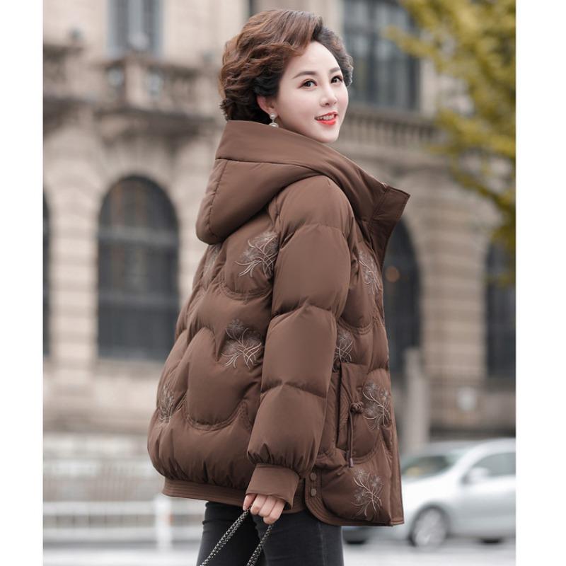 Middle-aged down jacket female mother fashionable and thin small hooded thickened white duck down short coat
