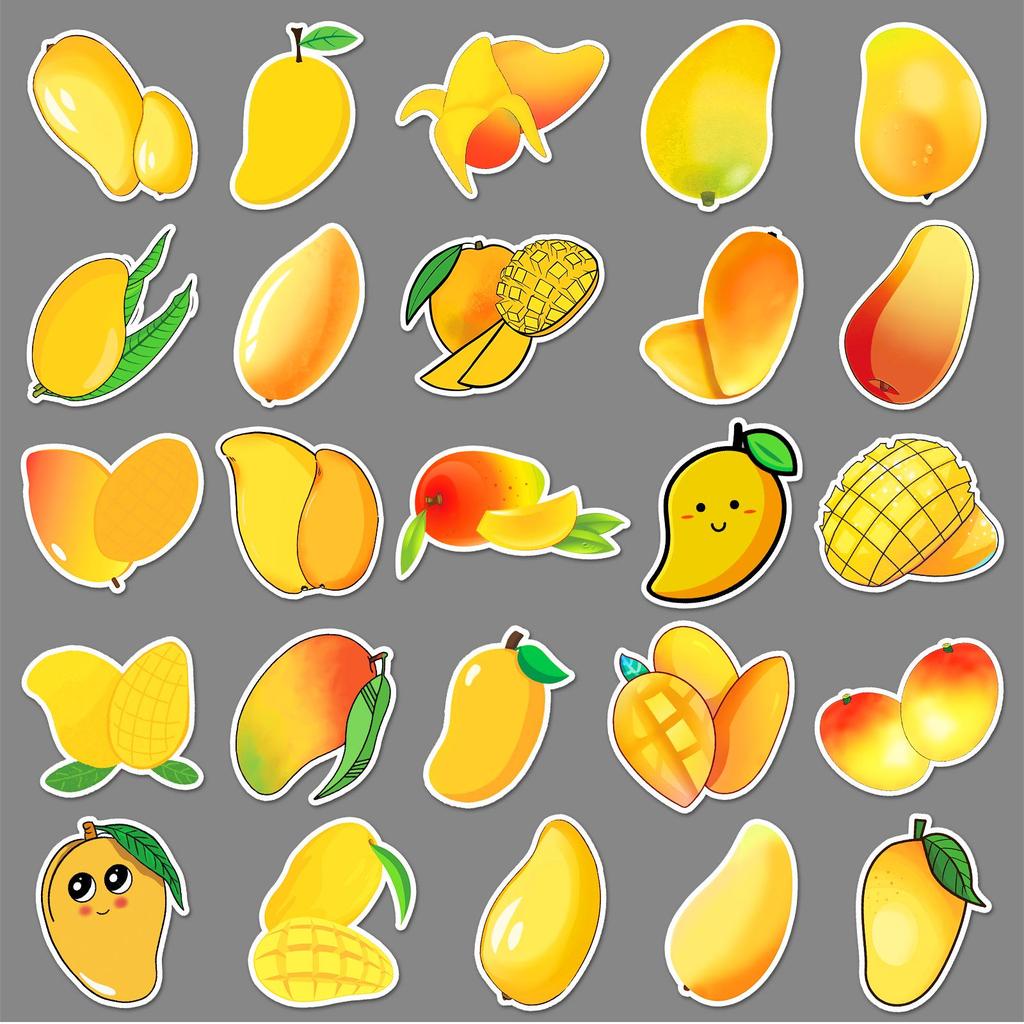 50-Piece Waterproof Mango Cartoon Fruit Stickers for DIY Laptop and Journal Decoration