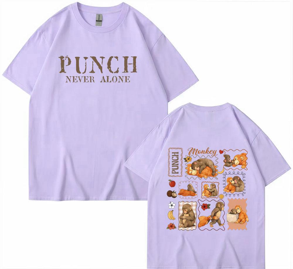 Funny Monkey Punch Never Alone Meme Graphic T Shirts Men Women Harajuku Cotton T Shirt Short Sleeve Oversized Tshirt Streetwear