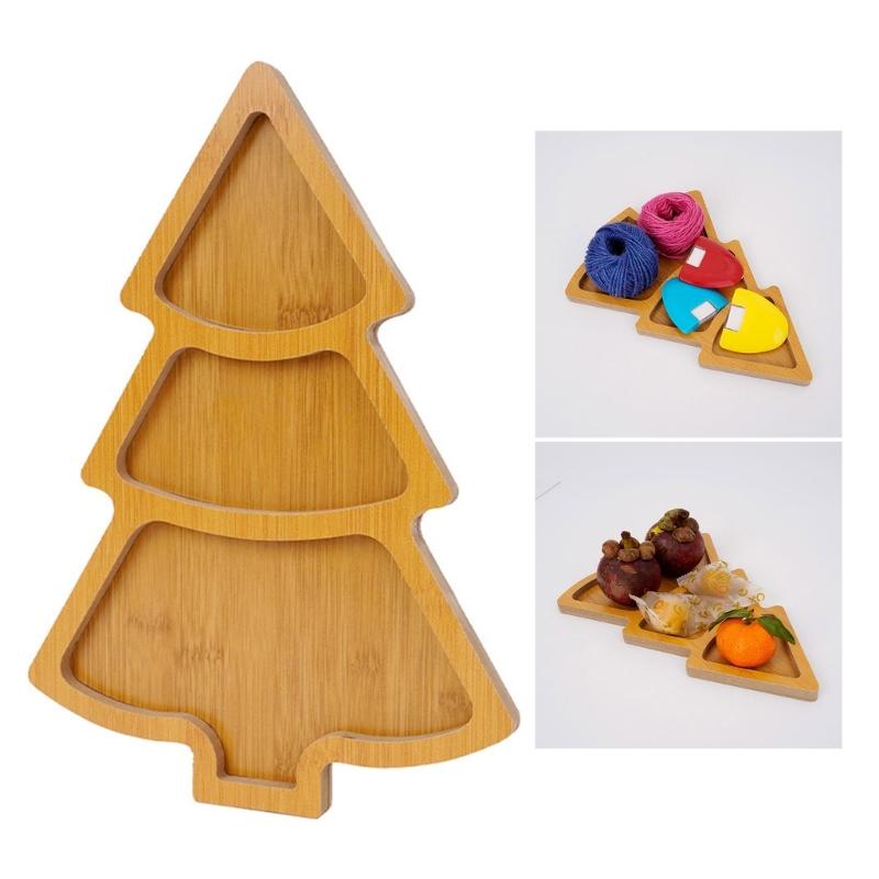 Set of 2 Christmas Tree Wooden Serving Platters Holiday Themed Wooden Platters Storage Tray for Charcuterie and Snacks