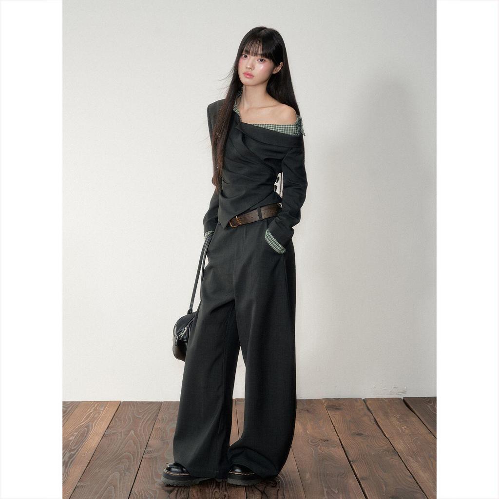 Herbst Schulterfreies Karriertes Langarmhemd für Damen, Tailliert, Schlankmachend, Wunderschönes Design