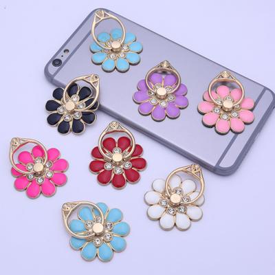 Finger Ring Holder Degree Rotating Metal Universal 360 Rhinestone Flower Shape Mobile Phone