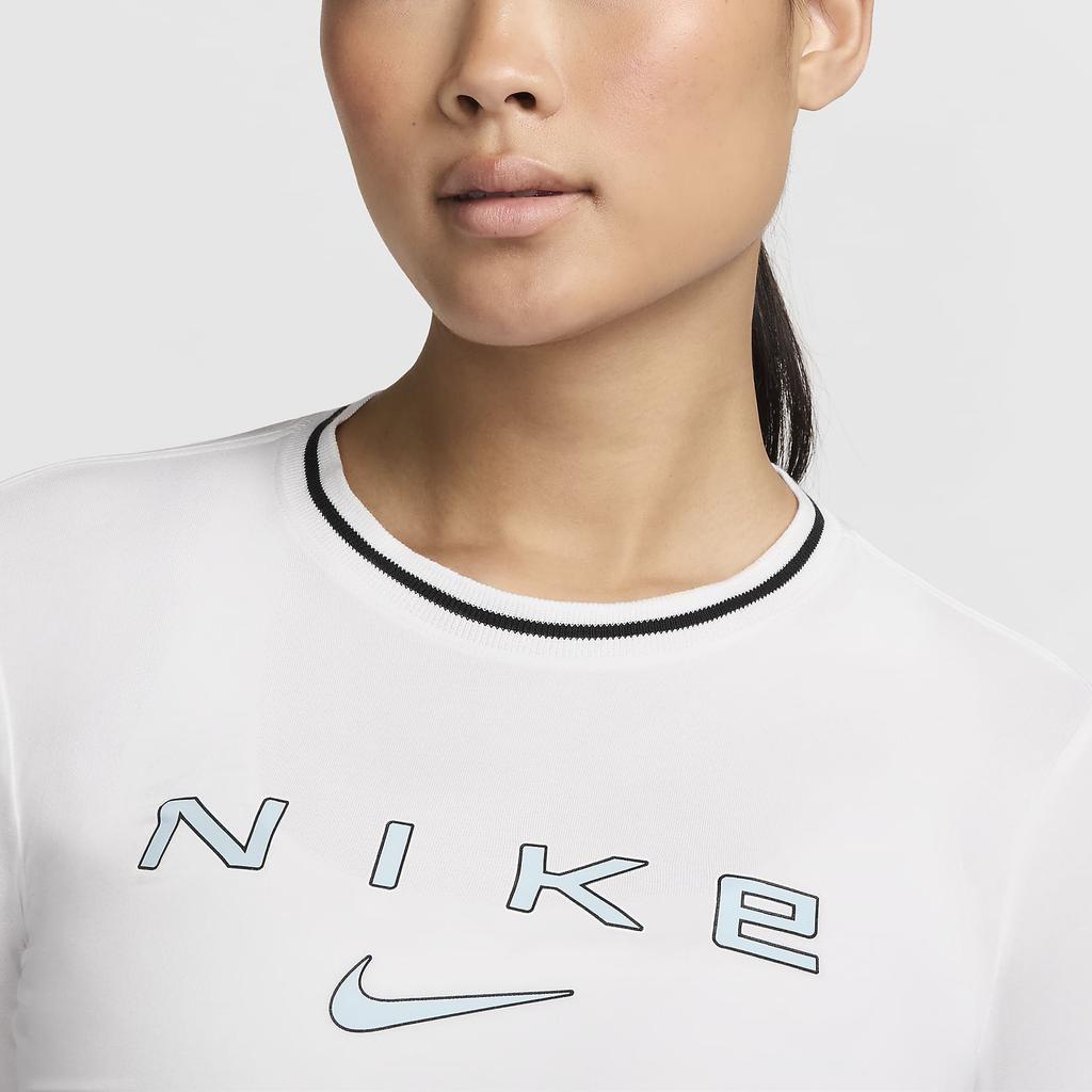 Nike Sportswear Chill Knit Crew Neck Pullover Letter Print Logo Long Sleeve Cropped Top Women Tops White FZ2859-100