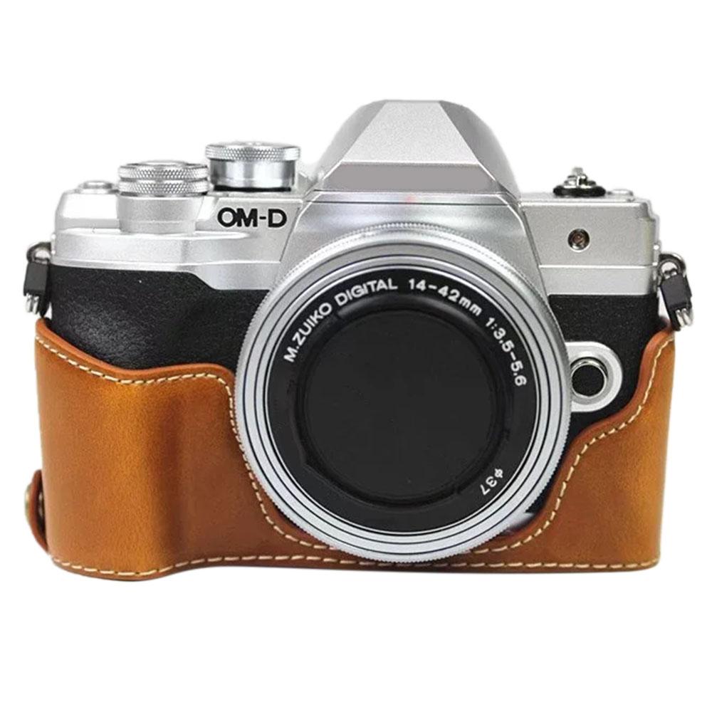 For Olympus OM-D E-M10 Mark IV Camera Case Leather Bottom Case Easy To Replace Battery
