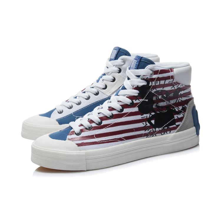 Keith Haring X Li Ning Disney Skateboard Shoes Women's High top Standard White/Paradise Blue AECR062-1