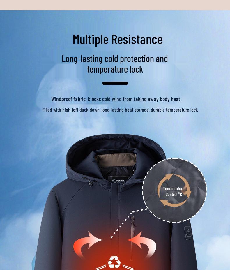 Men's Hooded Winter White Duck Down Jacket - Warm Middle-aged Business Outerwear